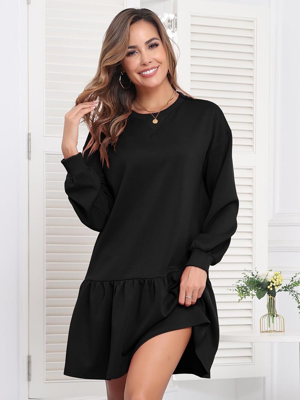 NWT Dokuritu Sweatshirt Dress LS Ruffled Pullover Fall Mini Casual Sport Sz L
